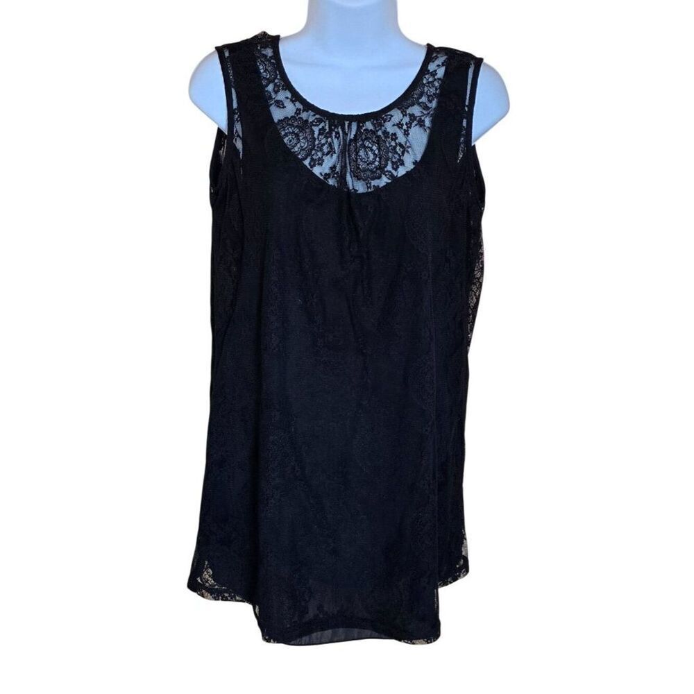 Black Lace Sleeveless Tunic TopSemi-Sheer goth whimsygoth office wear preppy